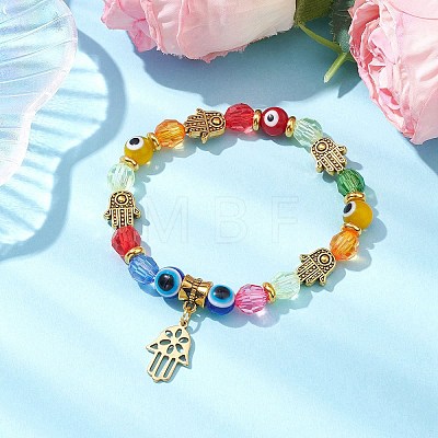 Evil Eye Resin & Acrylic Beaded Stretch Bracelets BJEW-JB10431-1