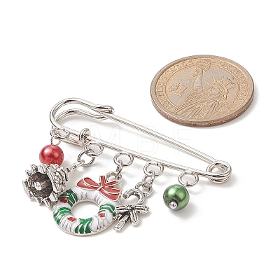 3Pcs 3 Style Christmas Tree & Wreath & Santa Claus & Alloy Enamel Charms Safety Pin Brooch JEWB-TA00011-1