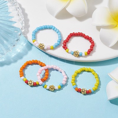 Opaque Colours Glass Seed Bead Stretch Rings RJEW-JR00659-1