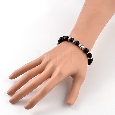 Trendy Natural Lava Rock Beaded Stretch Bracelets BJEW-JB02097-05-1