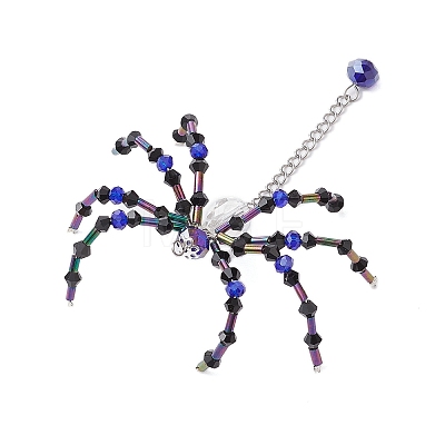 Halloween Theme Spider Glass Pendants PALLOY-JF02882-02-1