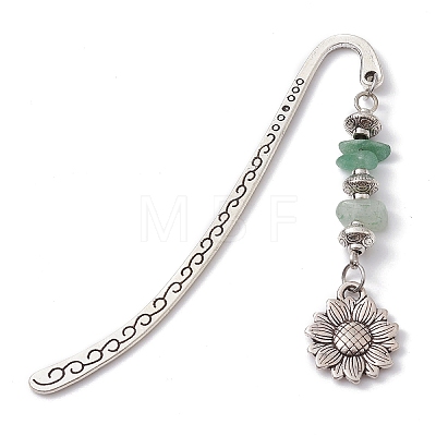 12Pcs Gemstone Chip Beaded Pendant Bookmarks with Alloy Mixed Shapes Charms GG-CJ91EC-AS-1