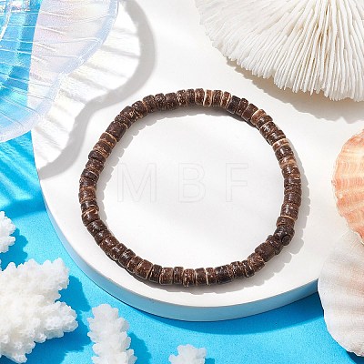 Natural Coconut Disc Stretch Bracelets for Women Men BJEW-JB10255-1