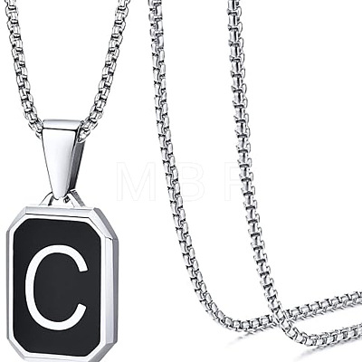 304 Stainless Steel Black Enamel Rectangle with Initial Pendant Box Chain Necklaces WG7737E-10-1