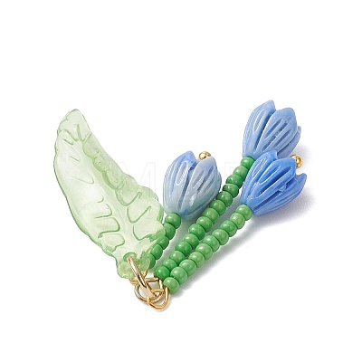 Glass Seed Beaded Magnolia Flower Pendants PALLOY-MZ01112-02-1