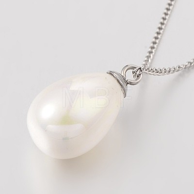 304 Stainless Steel Shell Pearl Beaded Pendant Necklaces NJEW-JN01306-1