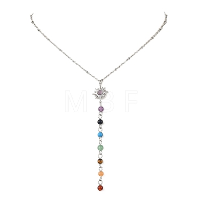 7 Chakra Gemstone Long Tassel Y Necklaces NJEW-JN06603-1