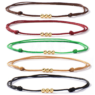 5Pcs Brass Round Bead Braided Bracelets QM9209-6-1