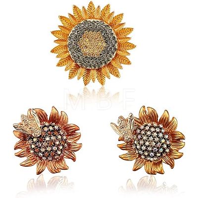 GOMAKERER 3Pcs 3 Styles Light Gold Zinc Alloy with Rhinestone Brooch JEWB-GO0001-05-1