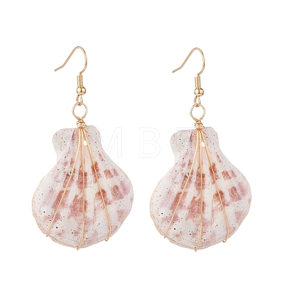 Copper Wire Wrapped Natural Scallop Shell Dangle Earring for Women EJEW-JE04721-1
