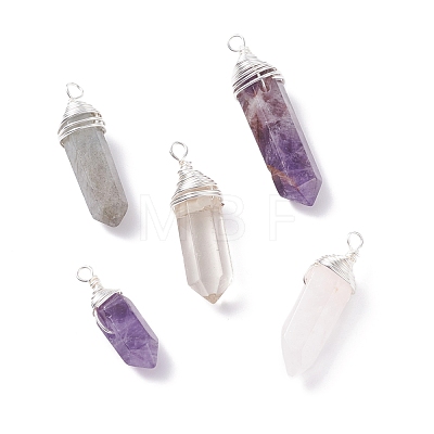 Natural Gemstone Pointed Pendants PALLOY-JF01312-1