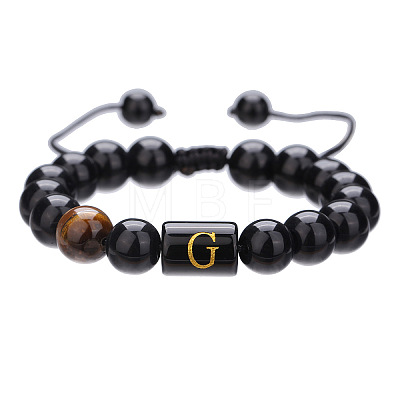 Natural Black Agate & Tiger Eye Round Beaded Adjustable Bracelets HL8029-7-1