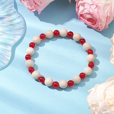 Natural Fossil & Dyed Malaysia Jade Round Beaded Stretch Bracelets for Women BJEW-JB10824-1