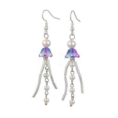 Shell Pearl & Glass Dangle Earrings EJEW-JE07528-1