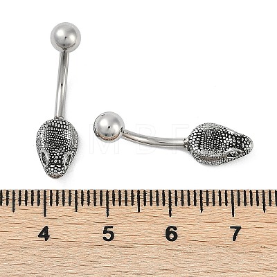 Snake Head 316 Surgical Stainless Steel Cubic Zirconia Belly Button Rings EJEW-G416-16AS-03-1