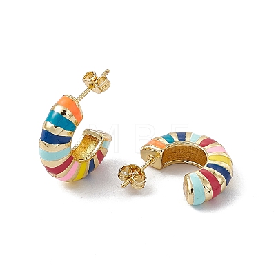 Brass Colorful Enamel Stud Earrings for Women EJEW-M213-31G-1
