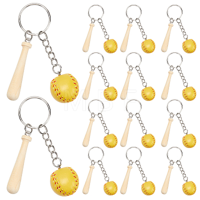 12Pcs Mini Baseball PU Leather Pendant Keychain with Wood Baseball Bat DIY-SP0001-51B-1