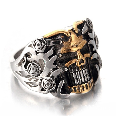 Two Tone Skull Head Men's Stainless Steel Finger Ring PW-WG11803-02-1