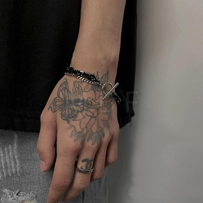 Two Tone 201 Stainless Steel Curb Chain & Cable Chain Double Layers Bracelets for Women Men FS-WGC755C-01-1