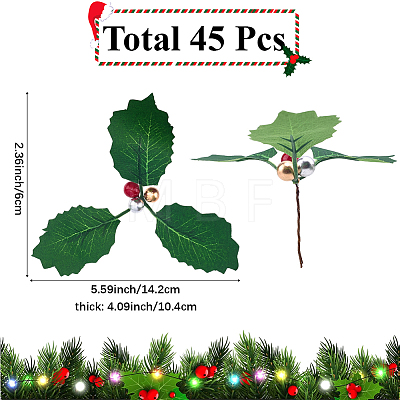 45Pcs Foam & Cloth Artificial Holly Leaves AJEW-SC0031-52A-1