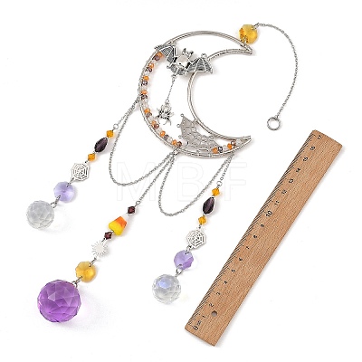 Alloy Bat Spider & Iron Moon Suncatcher HJEW-TA00493-1