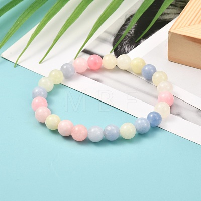 Natural White Jade(Dyed) Imitation Morganite Beads Stretch Bracelet for Men Women for Her BJEW-JB06990-03-1