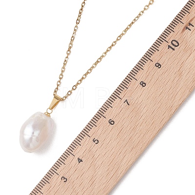 Natural Baroque Edison Keshi Pearl Oval Pendant 304 Stainless Steel Cable Chain Necklaces NJEW-JN05963-1