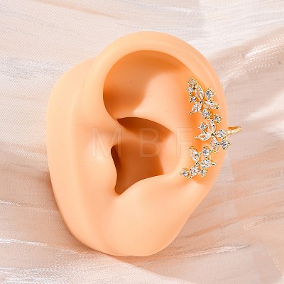 Flower Brass Micro Pave Clear Cubic Zirconia Cuff Earrings EJEW-K305-03G-1