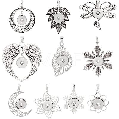 CHGCRAFT 10Pcs 10 Style Alloy Hang Snap Base Pendant FIND-CA0006-13-1