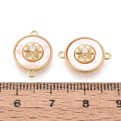 Brass Micro Pave Clear Cubic Zirconia and Shell Connector Charms KK-N287-30G-1