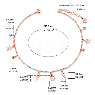 SHEGRACE 925 Sterling Silver Charm Anklets JA121A-1