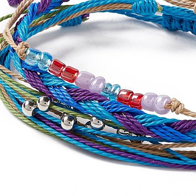 4Pcs 4 Style Alloy & Glass Braided Bead Bracelets Set BJEW-B065-09E-1