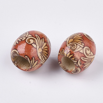 Printed Natural Wood Large Hole Beads WOOD-R251-01A-LF-1