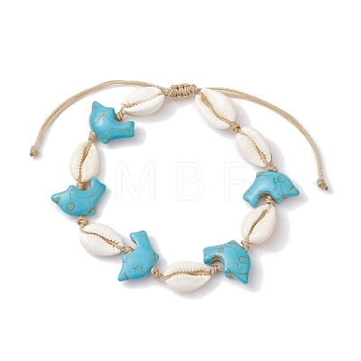 Natural Mixed Cowrie Shell with Synthetic Turquoise Beaded Anklets AJEW-AN00596-1