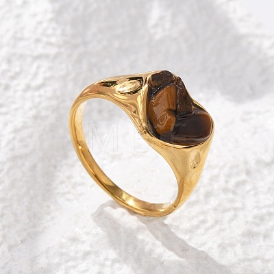 Heart Natural Tiger Eye Finger Rings RJEW-D303-01G-01-1