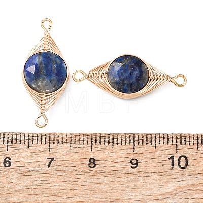 Natural Lapis Lazuli Faceted Hexagonal Cut Flat Round Links Connector Charms with Copper Herringbone Wire-Wrapped KK-Z152-07G-02-1