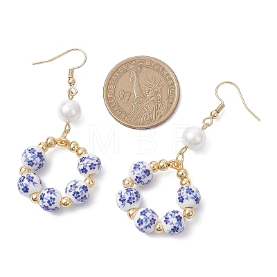 Printed Porcelain Round Dangle Earrings EJEW-JE06838-1