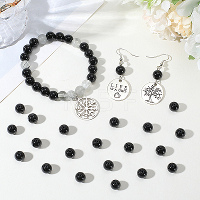 2 Strands Round Natural Black Onyx(Dyed & Heated) Beads Strands G-SP0001-24-1