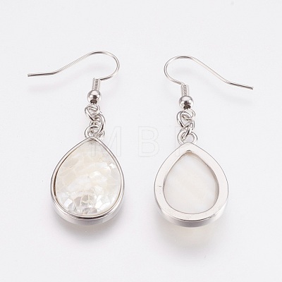 Natural White Shell Dangle Earrings EJEW-F158-A03-1