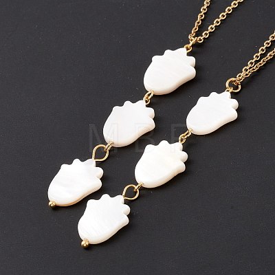 Natural Shell Tulip Pendant Necklace with 304 Stainless Steel Chains for Women NJEW-C016-03G-1