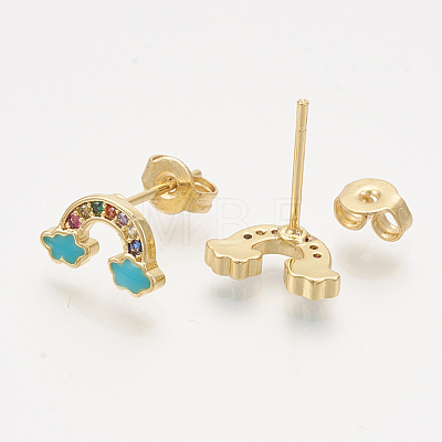 Brass Cubic Zirconia Stud Earrings EJEW-S201-169D-1