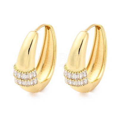 Oval Brass Micro Pave Clear Cubic Zirconia Hoop Earrings EJEW-G425-03G-1