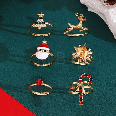 Christmas Adjustable Alloy Rhinestone Enamel Finger Rings Sets FS-WG94CC2-01-1