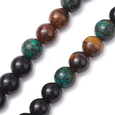 Natural Tiger Eye & Obsidian & Bloodstone Rosary Bead Necklaces NJEW-JN05114-01-1