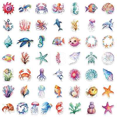 Sea Animal PVC Self Adhesive Stickers STIC-PW0017-12-1