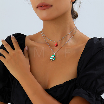 Christmas Iron & Alloy & Resin Bell Pendant Double Layer Necklaces FS-WGA1E78-02-1