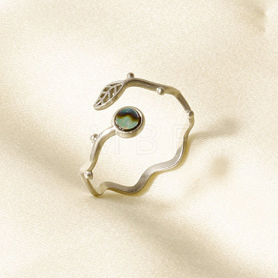 304 Stainless Steel with Natural Shell Cuff Open Rings for Women NU0412-2-1