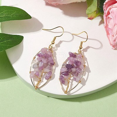 Natural Lilac Jade Chips Tree of Life Dangle Earrings EJEW-JE05730-03-1