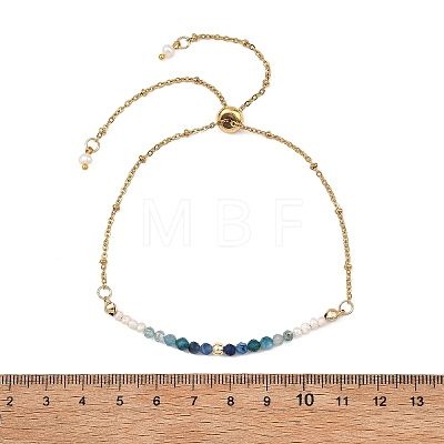 Adjustable Natural Kyanite & Apatite & Rhodonite & Non-magnetic Synthetic Hematite & Cultured Freshwater Pearl Beads Satellite Chains Slider Bracelets BJEW-JB14095-02-1