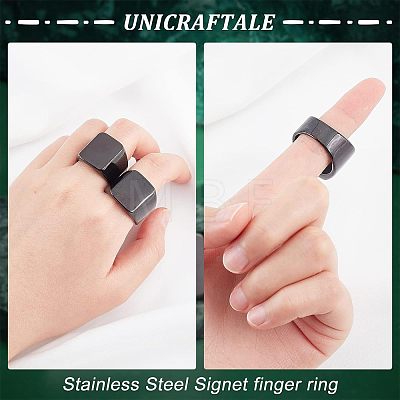 Unicraftale 3Pcs 3 Size 304 Stainless Steel Rectangle Signet Finger Rings RJEW-UN0001-26B-1